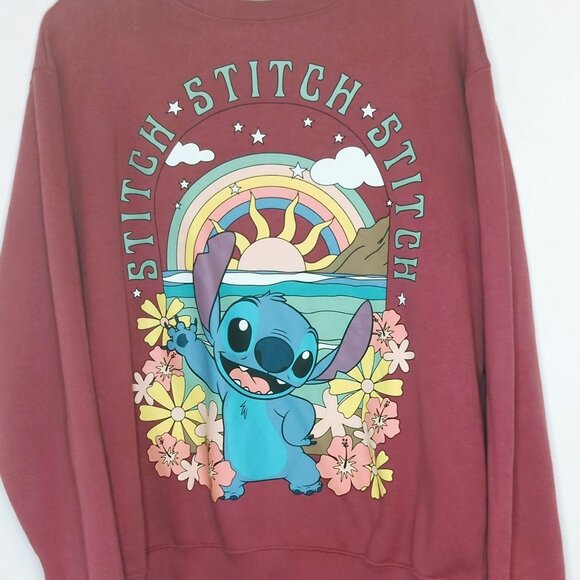 Disney Stitch XL Sweatshirt Rainbow Sunset Graphic & Floral Design Pink - Picture 4 of 6